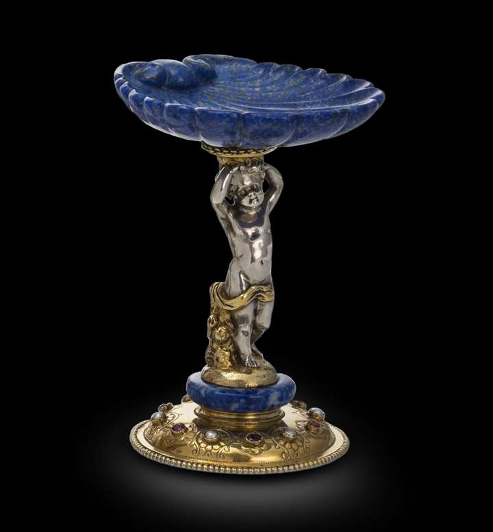 A French Gem-Set Parcel-Gilt Lapis Lazuli Tazza